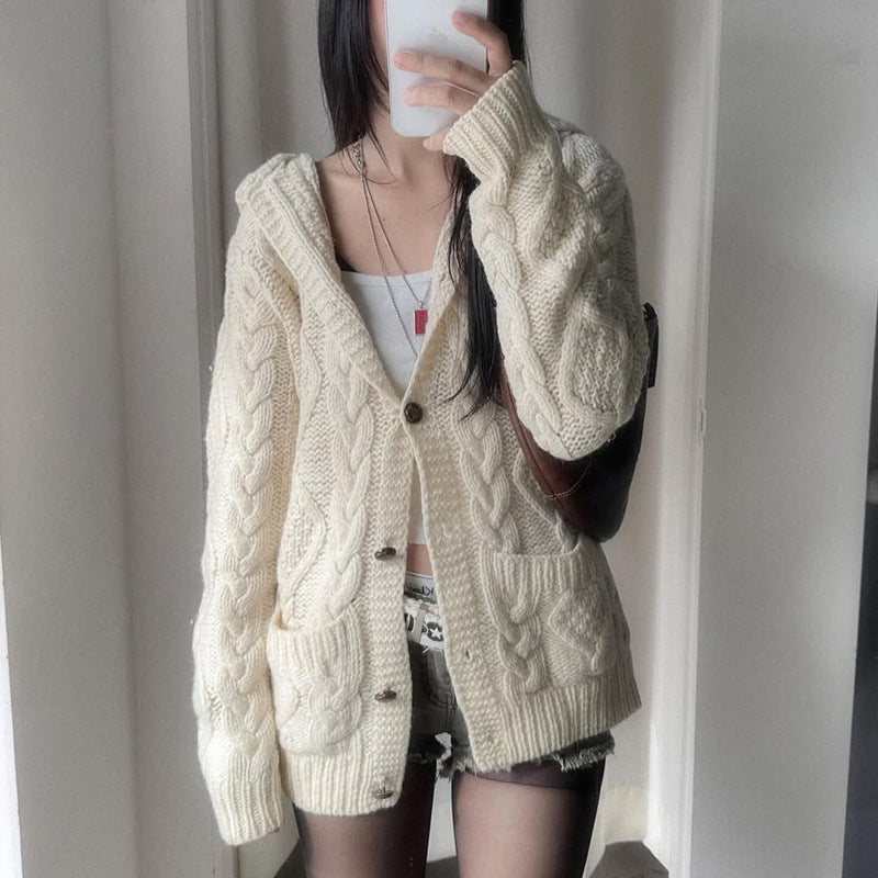 Loose Knit Hooded Cardigan