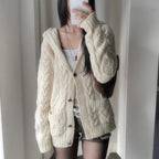 Loose Knit Hooded Cardigan