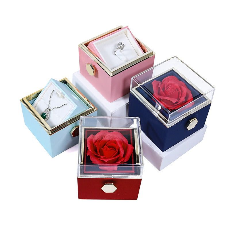 RosaSpin - Eternally Preserved Rotating Rose Box - W/ Engraved Heart Necklace - luvinly