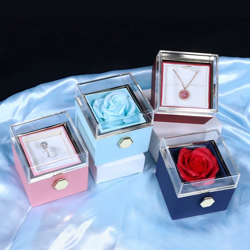 RosaSpin - Eternally Preserved Rotating Rose Box - W/ Engraved Heart Necklace - luvinly