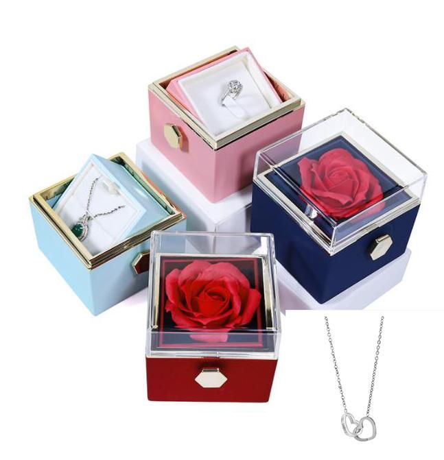 RosaSpin - Eternally Preserved Rotating Rose Box - W/ Engraved Heart Necklace - luvinly