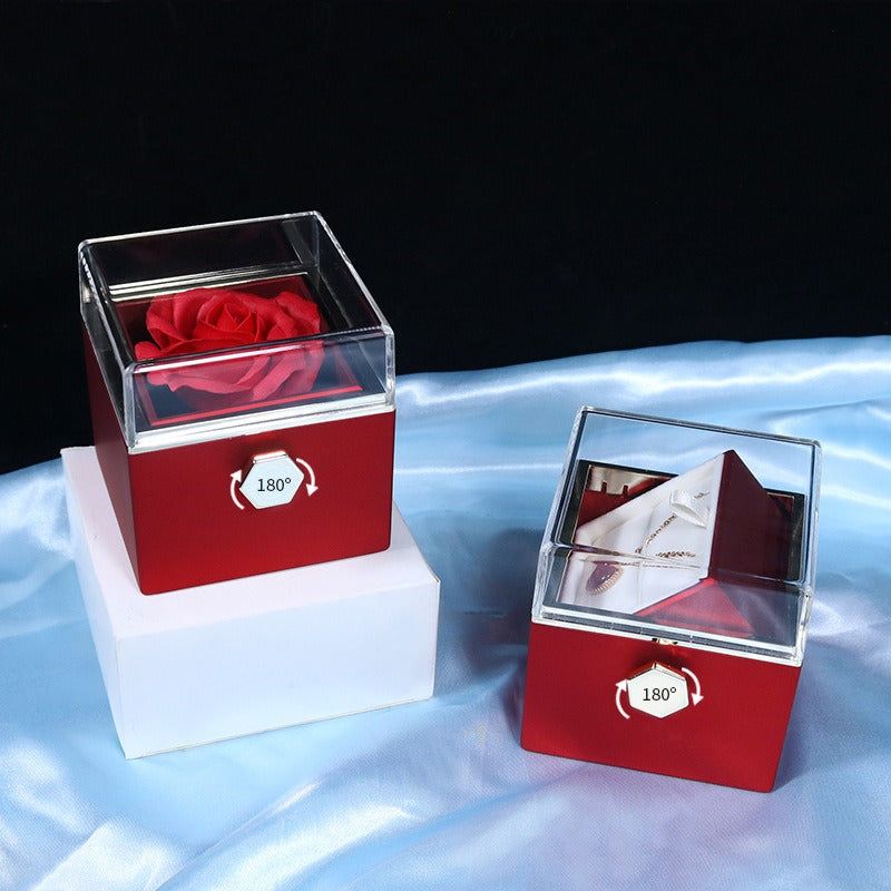 RosaSpin - Eternally Preserved Rotating Rose Box - W/ Engraved Heart Necklace - luvinly