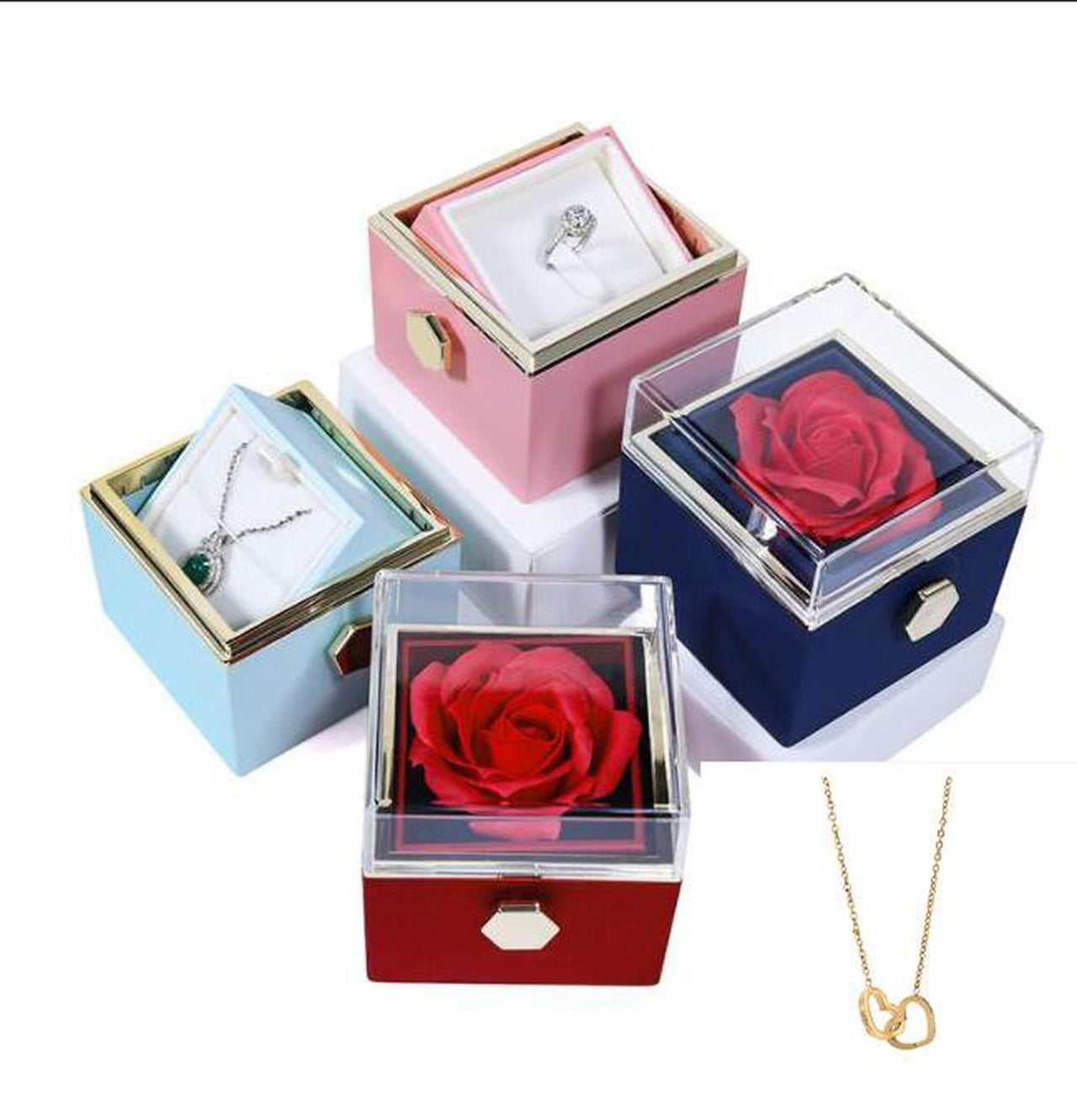RosaSpin - Eternally Preserved Rotating Rose Box - W/ Engraved Heart Necklace - luvinly