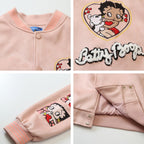 Cartoon Flocking Embroidery Unisex Loose Casual Baseball Jacket Coat