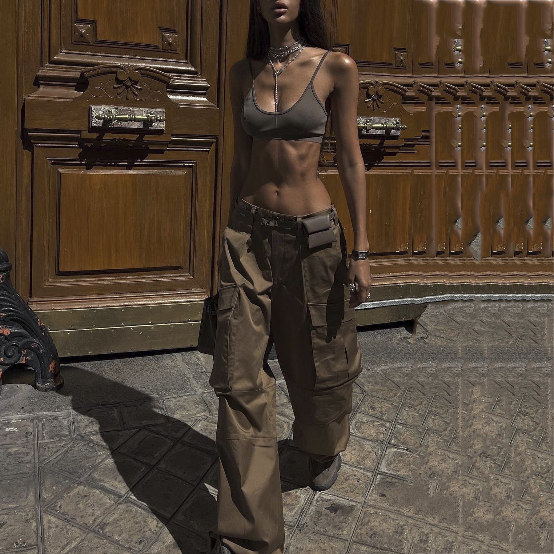 Multi-Pocket Cargo Pants Women Summer Versatile Patchwork Casual