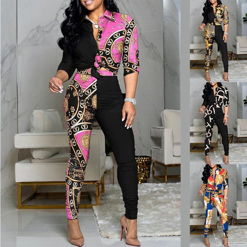 Scarf Chain Print Two Piece Set