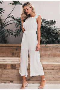 Thumbnail for Linen Ruffled Embroidered Jumpsuit - luvinly
