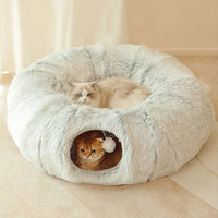 Thumbnail for PurrParadise - 2-In-1 Round Cat Bed And Tunnel Toy - luvinly