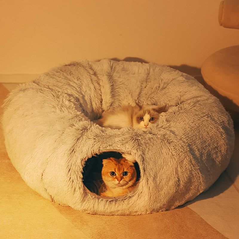 PurrParadise - 2-In-1 Round Cat Bed And Tunnel Toy - luvinly