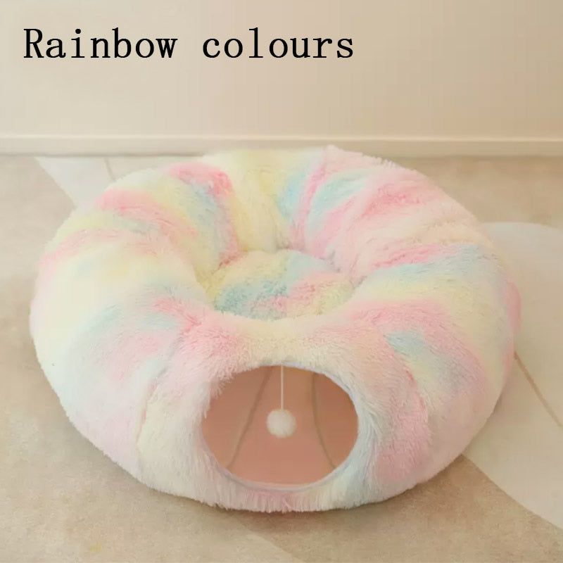 PurrParadise - 2-In-1 Round Cat Bed And Tunnel Toy - luvinly