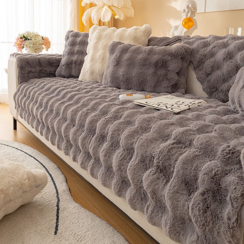 SofaSnug - Cosy Plush Solid Colour Non-Slip Couch Cover - luvinly