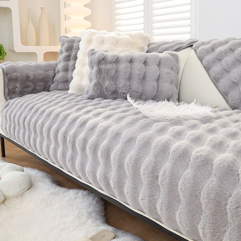 SofaSnug - Cosy Plush Solid Colour Non-Slip Couch Cover - luvinly