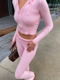 Thumbnail for ZipFit- High Waist & Casual Zipper Hoodie Set - luvinly