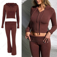 Thumbnail for ZipFit- High Waist & Casual Zipper Hoodie Set - luvinly
