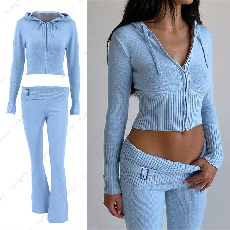 ZipFit- High Waist & Casual Zipper Hoodie Set - luvinly