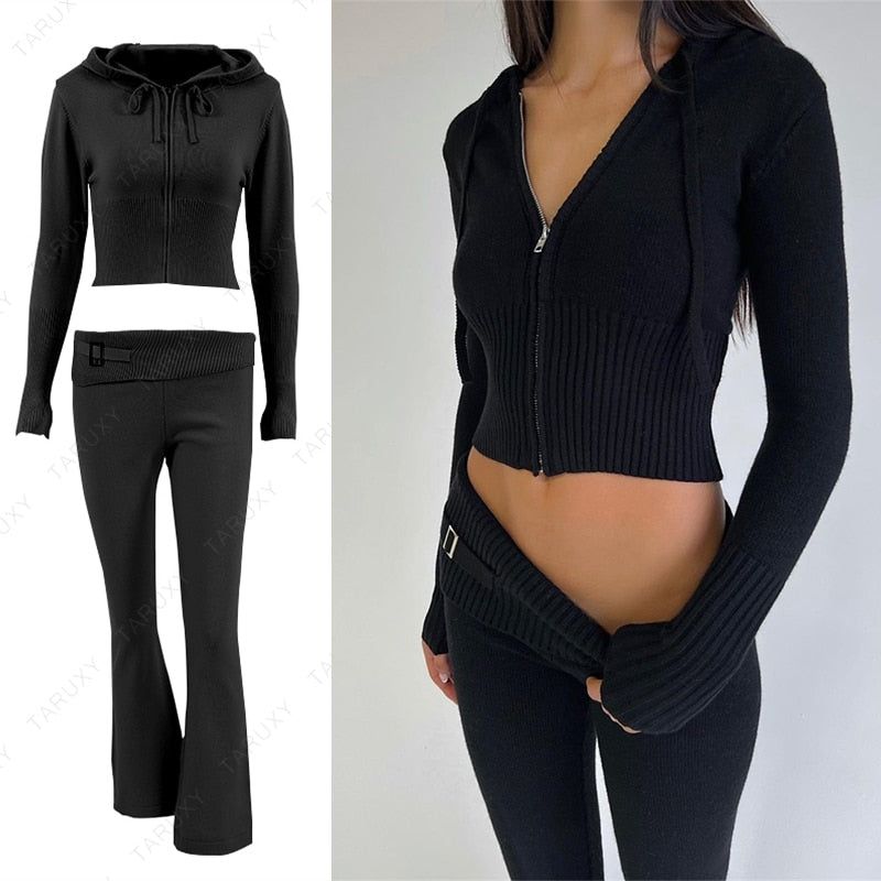 ZipFit- High Waist & Casual Zipper Hoodie Set - luvinly