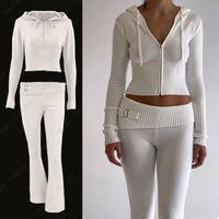 Thumbnail for ZipFit- High Waist & Casual Zipper Hoodie Set - luvinly